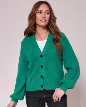 Cotton Traders Womens Rib Knit V-Neck Cardigan in Green