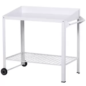 Outsunny Metal Potting Bench Garden Planting Table Push Cart W/ Wheel Hanger