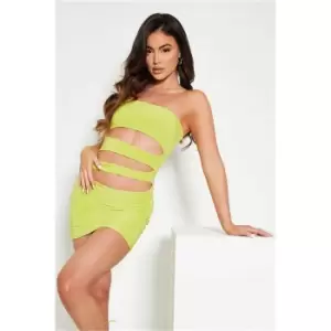 I Saw It First Lime Green Double Layered Slinky Bandeau Cut Out Bodycon Dress - Green