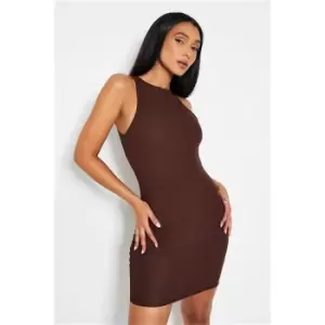 I Saw It First Chocolate Ribbed Racer Bodycon Mini Dress - Brown