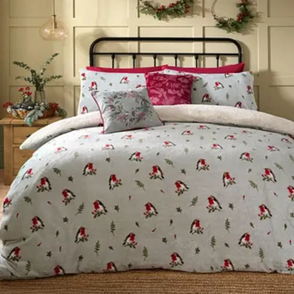 Fusion Christmas Winter Robin Duvet Cover Set in Duck Egg Duvet Cover Sets Double Blue 39032118030