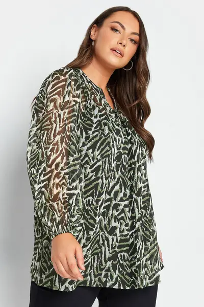 Yours Printed Long Sleeve Blouse Green