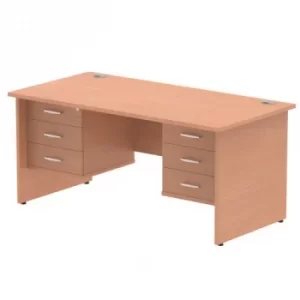 Impulse 1600 Rectangle Panel End Leg Desk Beech 2 x 3 Drawer Fixed Ped