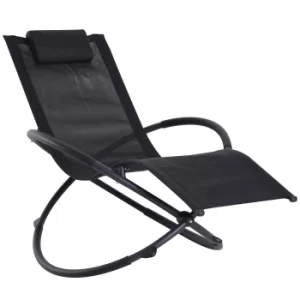 Outsunny Orbital Sun Lounger Rocking Chair Outdoor Zero Gravity Folding w/ Pillow Black