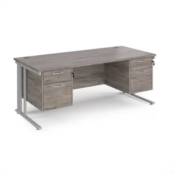 Maestro 25 straight desk 1800mm x 800mm with two x 2 drawer pedestals - silver cable managed leg frame, grey oak top