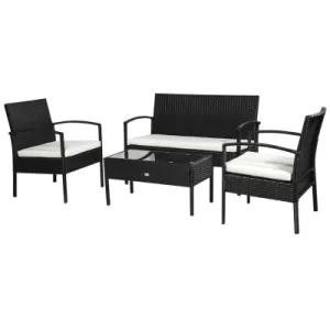 Outsunny 4Pc Rattan Garden Furniture Set Black Cream Outdoor Patio Wicker Weave Chairs Table Conservatory Seaters Bistro Set