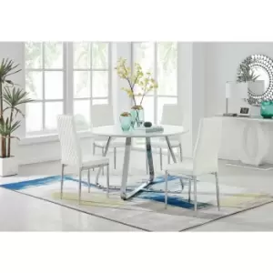 Santorini White Wood Contemporary Round Dining Table And 4 White Milan Chairs - White