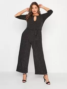 Yours Glitter Party Keyhole Jumpsuit - Black, Size 18, Women