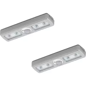 2 PACK Wall Light Silver Battery Operated Rocker Switch Motion Detector LED