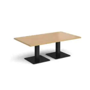 Brescia rectangular coffee table with flat square Black bases 1400mm x 800mm - oak