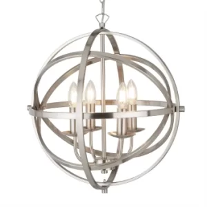 Orbit 4 Light Spherical Ceiling Pendant Satin Silver, E14