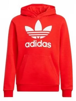 Boys, adidas Originals Junior Unisex Trefoil Hoody, Red/White, Size 9-10 Years