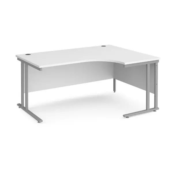 Maestro 25 Right Hand Ergonomic Desk with Silver Cantilever Frame and White Top - 1600mm Wide