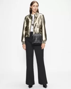 Metallic Faux Leather Bomber Jacket