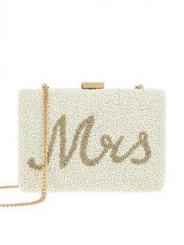 Accessorize Mrs Beaded Hard Case Clutch - Ivory