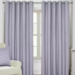 Homecapes Lilac Geometric Jacquard Blackout Eyelet Curtain Pair, 90 x 72'