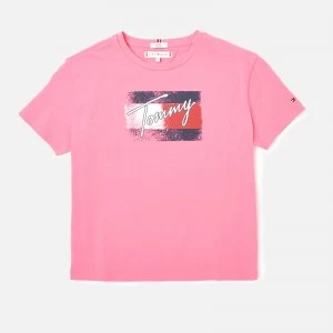 Tommy Hilfiger Girls Flag Print Short Sleeve T-Shirt - Exotic Pink - 10 Years