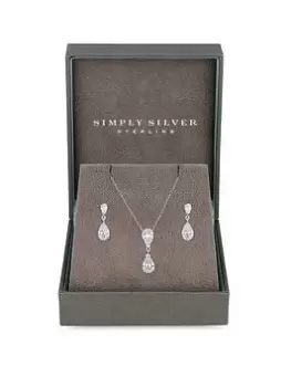 Simply Silver Gift Boxed Sterling Silver 925 Cubic Zirconia Pear Drop Jewellery Set, One Colour, Women