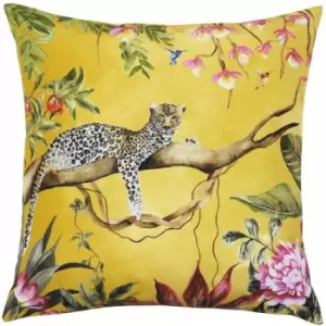 Evans Lichfield Leopard Botanical Outdoor Cushion Cover, Gold, 43 x 43 Cm