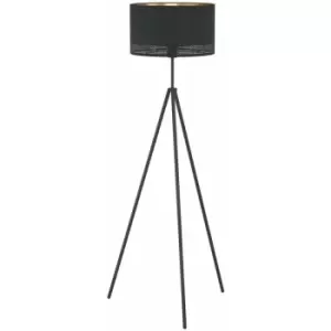 Loops - Floor Lamp Light Colour Black Shade Black Inner Gold Outer Fabric Bulb E27 1x40W