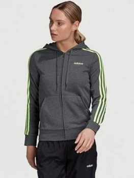 Adidas Essentials 3 Stripe Full Zip Hoodie, Dark Grey Heather, Size S, Women