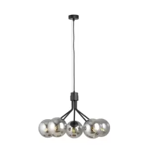 Nova Black Globe Pendant Ceiling Light with Graphite Glass Shades, 5x E14