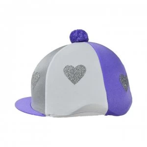 Hy Love Heart Glitter Helmet Cover - Lilac/Silvr/Wht