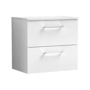 Nuie - Arno Gloss White 600mm Wall Hung 2 Drawer Vanity Unit with Sparkling White Laminate Worktop - ARN124LSW - Gloss White