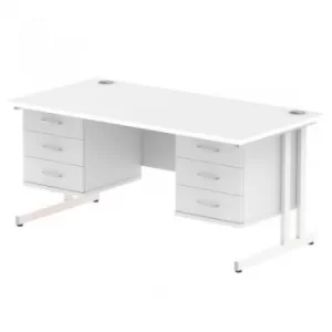 Impulse 1600 Rectangle White Cant Leg Desk White 2 x 3 Drawer Fixed Ped