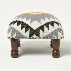 HOMESCAPES Agra Handwoven Kilim Footstool 40 x 40cm - Yellow & Gold