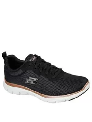 Skechers Flex Appeal 4.0 Trainers, Black/Rose Gold, Size 4, Women