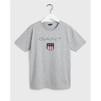 Gant Shield Logo T Shirt - Grey Melag 94