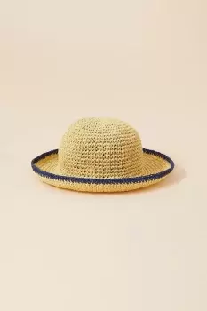 Stripe Trim Straw Bucket Hat