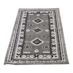 Large Grey Patterned & Tufted Rug 70x140cm