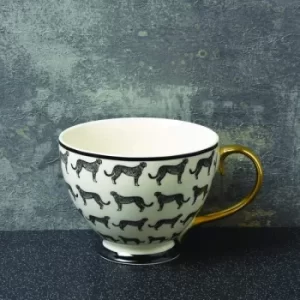 Animal Luxe Footed Mug All Over Leopard Print Black with Gold Handle
