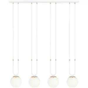 Emibig Glam White Globe Bar Pendant Ceiling Light with White Glass Shades, 4x E14