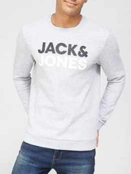 Jack & Jones Logo Crew Neck Sweatshirt - Grey, Size L, Men