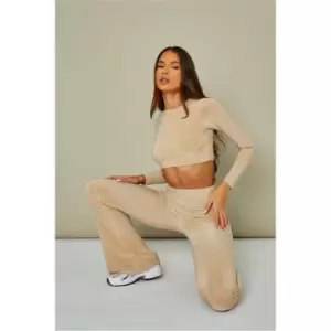 I Saw It First Stone Basic Long Sleeve Double Layer Slinky Crop Top - Brown