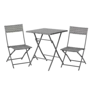 Outsunny Rattan Garden Furniture Bistro Set Outdoor Patio Coffee Set 2 Wicker Weave Folding Chairs and 1 Square Table (Grey)