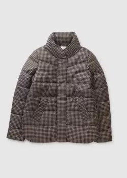 Barbour Womens Cecilia Dogtooth Print Quilted Short Jacket In Praline Dogtooth/ Rosewood Tartan