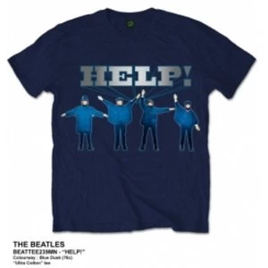 The Beatles Help Silver Logo Navy T Shirt: X Large