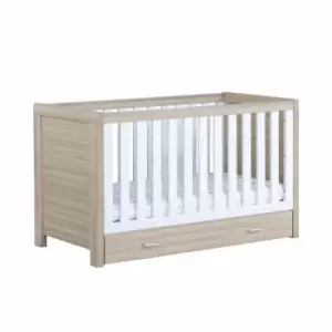 Babymore Luno Cot Bed With Drawer - White Oak