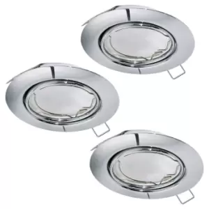 3 PACK Flush Adjustable Ceiling Downlight Chrome Steel 3 x 5W GU10 Bulb