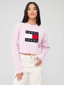 Tommy Jeans Flag Logo Knitted Jumper - Pink Size M Women