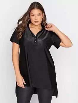 Yours Collared Placket Top - Black, Size 30-32, Women