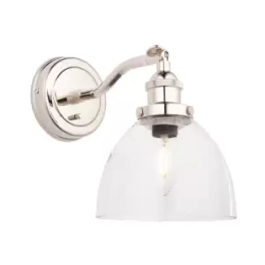 Bright Nickel Wall Light Fitting - Clear Glass Shade - Knurled Detailing