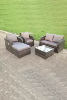 Fimous 4 Seater Outdoor Dark Grey Rattan Lounge Complete Sofa Set with Square Coffee Table, and Big Footstool