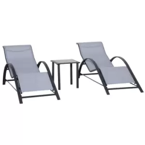 Outsunny 3 Pieces Lounge Chair Set Garden Outdoor Recliner Sunbathing Chair with Table, Light Grey