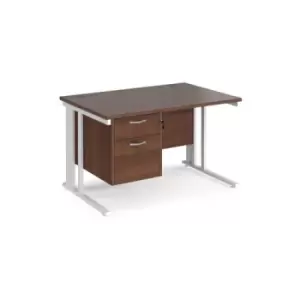 Office Desk Rectangular Desk 1200mm With Pedestal Walnut Top With White Frame 800mm Depth Maestro 25 MCM12P2WHW