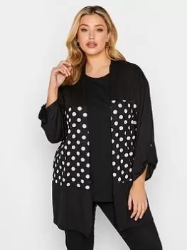 Yours Block Detail Polka Dot Cardigan - Black, Size 22-24, Women